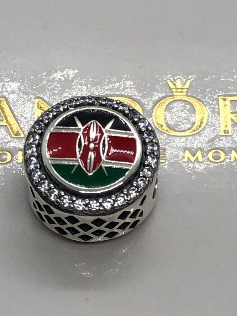 Pandora Kenya Flag Charm, Red Black Green Enamel CZ Bead